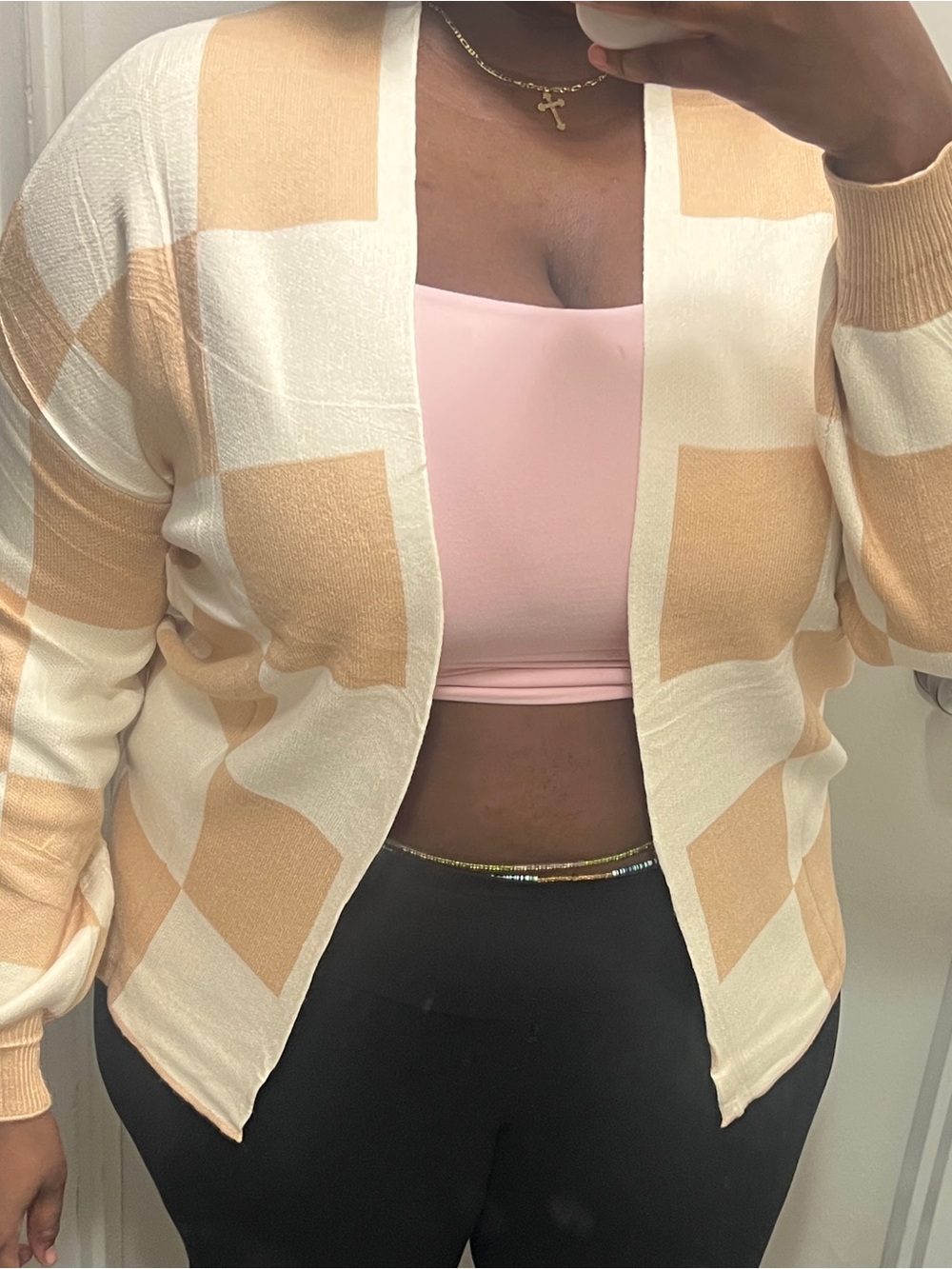 Open Front Oversized Plaid Cardigan (L/XL)